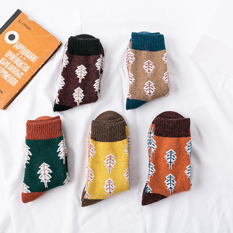 5 Pairs Winter Rabbit Wool Socks Terry Socks Thick Foliage Christmas Stockings